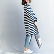 Modern blue white striped Cotton clothes For Women Korea Dresses spring o neck Dresses