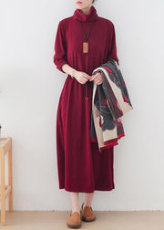 Modern burgundy quilting clothes high neck drawstring robes Dresses - bagstylebliss