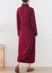 Modern burgundy quilting clothes high neck drawstring robes Dresses - bagstylebliss