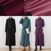 Modern burgundy quilting clothes high neck drawstring robes Dresses - bagstylebliss