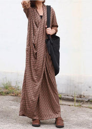 Modern chocolate print dresses asymmetric v neck Plus Size Dress - bagstylebliss