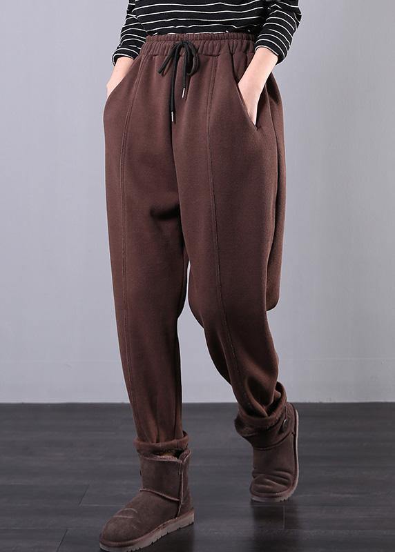 Modern chocolate trousers plus size fall drawstring pockets Outfits harem pants - bagstylebliss