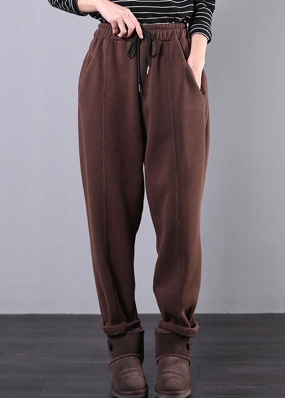 Modern chocolate trousers plus size fall drawstring pockets Outfits harem pants - bagstylebliss