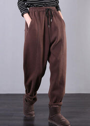 Modern chocolate trousers plus size fall drawstring pockets Outfits harem pants - bagstylebliss