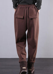 Modern chocolate trousers plus size fall drawstring pockets Outfits harem pants - bagstylebliss