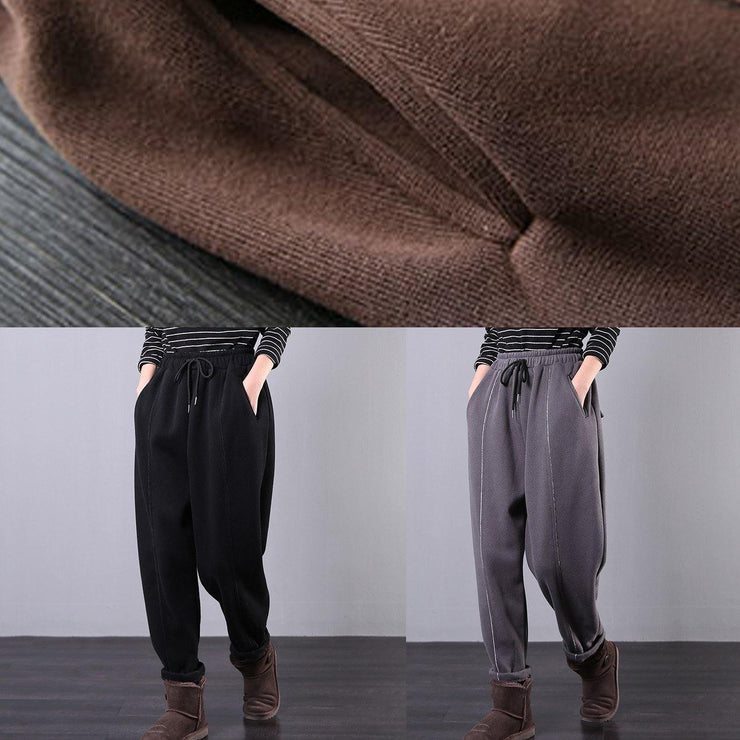 Modern chocolate trousers plus size fall drawstring pockets Outfits harem pants - bagstylebliss