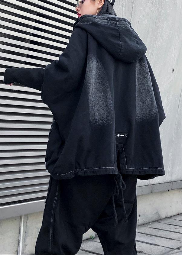 Modern denim black Plus Size for women Sewing zippered patchwork coats - bagstylebliss