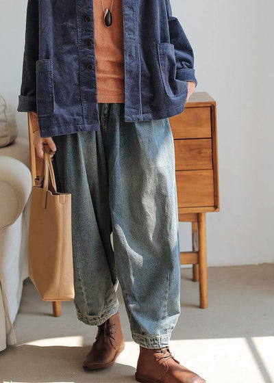Modern denim blue pants oversize wide leg pants cotton Fabrics casual pants - bagstylebliss