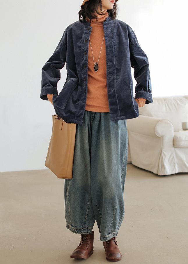 Modern denim blue pants oversize wide leg pants cotton Fabrics casual pants - bagstylebliss