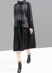 Modern false two pieces cotton patchwork quilting dresses Shirts gray prints Plus Size Dress - bagstylebliss