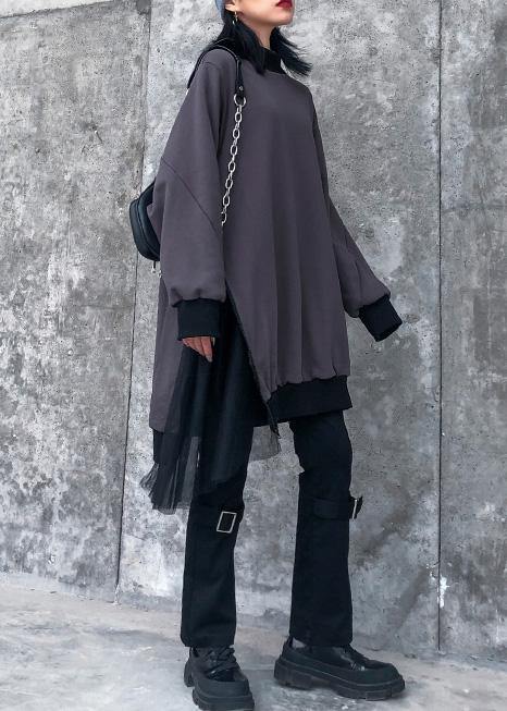 Modern gray cotton clothes For Women patchwork tunic o neck Sweatshirt - bagstylebliss