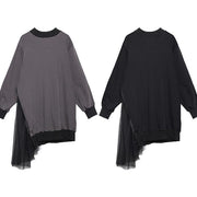 Modern gray cotton clothes For Women patchwork tunic o neck Sweatshirt - bagstylebliss