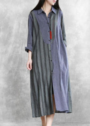 Modern gray striped Fashion clothes Outfits lapel asymmetric outwear - bagstylebliss
