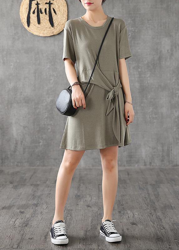 Modern green cotton clothes For Women o neck Bow Art summer Dress - bagstylebliss