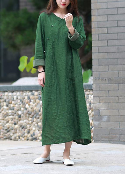 Modern green quilting clothes o neck side open Maxi Dresses - bagstylebliss