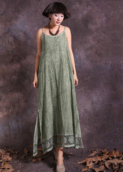 Modern green sleeveless linen Robes side open loose summer Dress - bagstylebliss