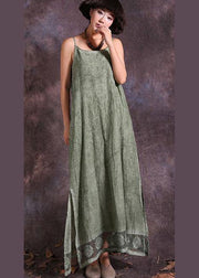 Modern green sleeveless linen Robes side open loose summer Dress - bagstylebliss