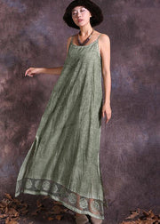 Modern green sleeveless linen Robes side open loose summer Dress - bagstylebliss