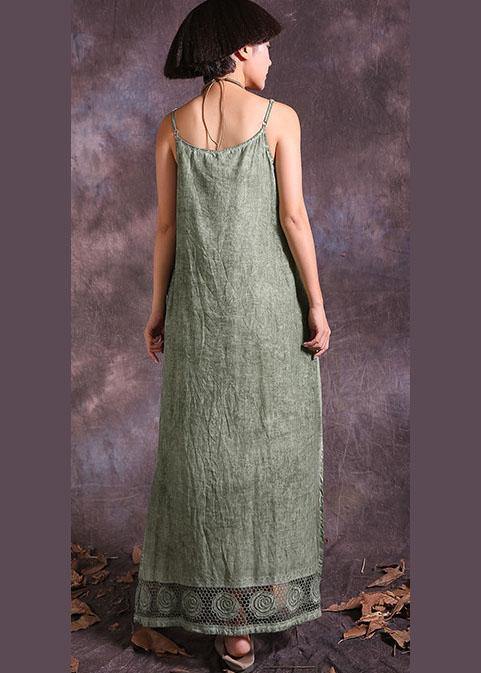 Modern green sleeveless linen Robes side open loose summer Dress - bagstylebliss