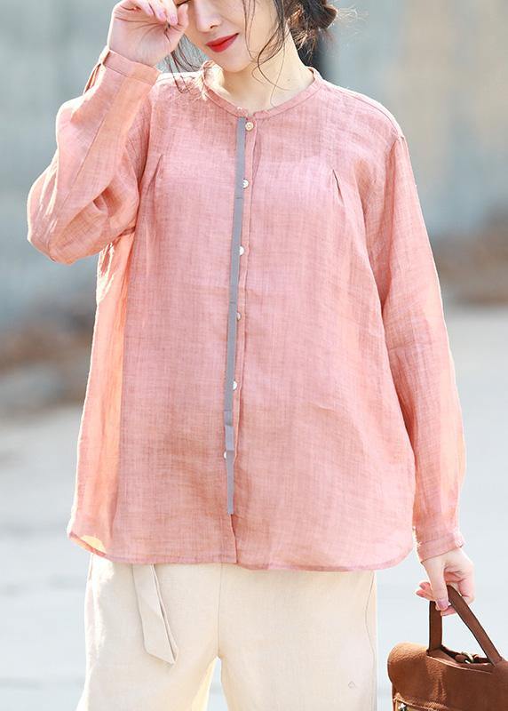 Modern half sleeve pink linen Blouse summer shirt - bagstylebliss