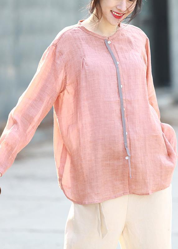 Modern half sleeve pink linen Blouse summer shirt - bagstylebliss