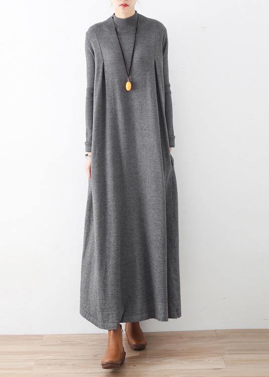 Modern high neck Batwing Sleeve falltunic dressWork gray robes Dress - bagstylebliss