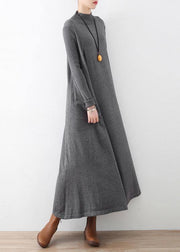 Modern high neck Batwing Sleeve falltunic dressWork gray robes Dress - bagstylebliss