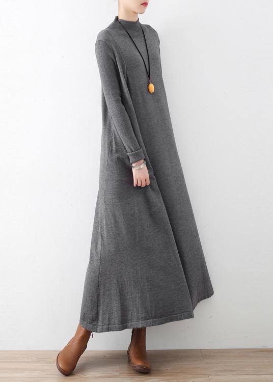 Modern high neck Batwing Sleeve falltunic dressWork gray robes Dress - bagstylebliss