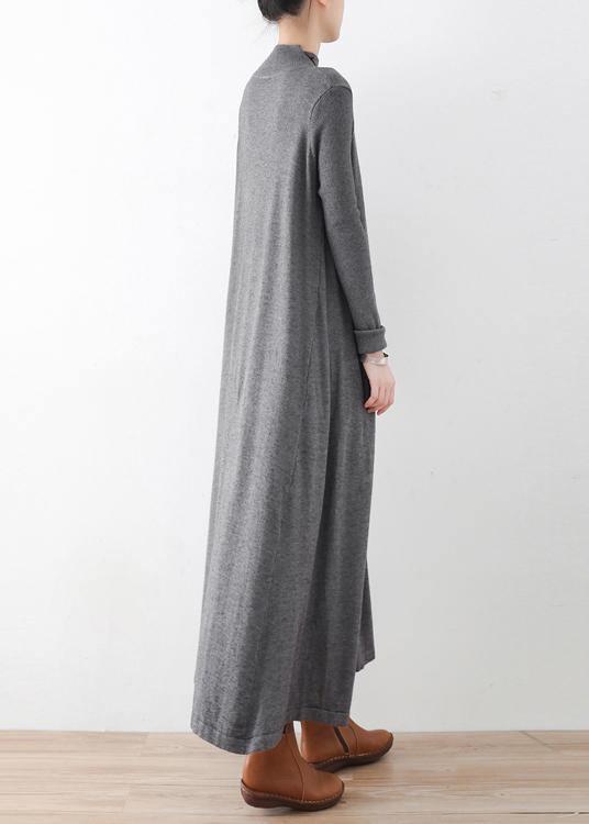Modern high neck Batwing Sleeve falltunic dressWork gray robes Dress - bagstylebliss