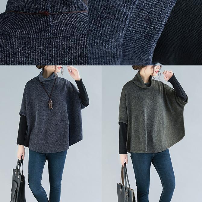 Modern high neck patchwork cotton clothes For Women Korea blue baggy top spring