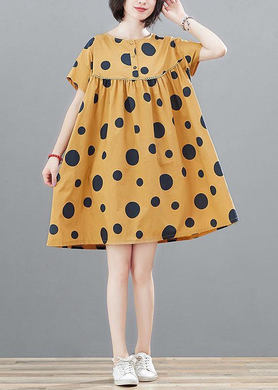 Modern high waist cotton summerclothes Fabrics yellow dotted tops - bagstylebliss