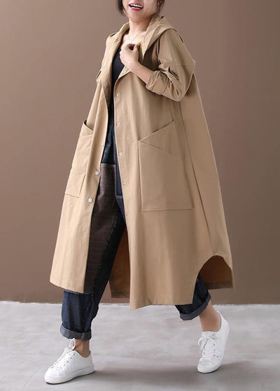 Modern hooded Large pockets fine clothes For Women khaki baggy coat - bagstylebliss