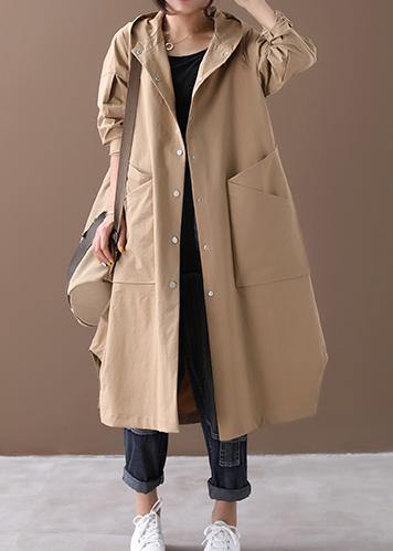 Modern hooded Large pockets fine clothes For Women khaki baggy coat - bagstylebliss