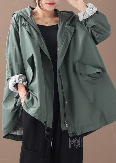 Modern hooded baggy Plus Size clothes For Women green silhouette winter outwear - bagstylebliss