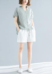 Modern hooded linen shirts women Fitted Sewing light green Dresses top Summer - bagstylebliss