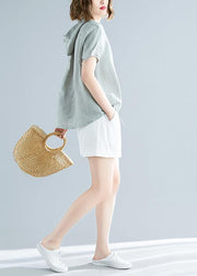 Modern hooded linen shirts women Fitted Sewing light green Dresses top Summer - bagstylebliss