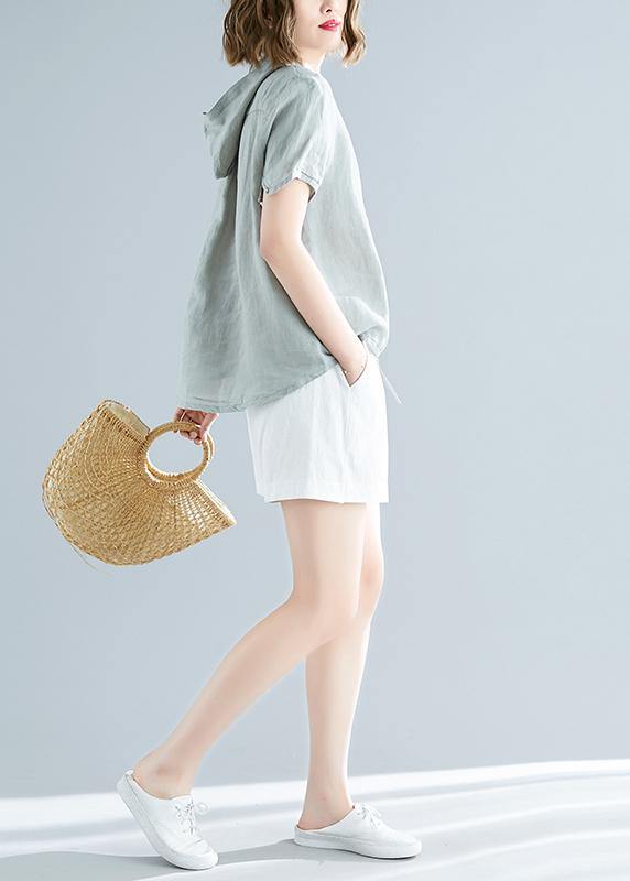 Modern hooded linen shirts women Fitted Sewing light green Dresses top Summer - bagstylebliss