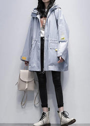 Modern hooded Cinched Plus Size trench coat gray blue coats - bagstylebliss