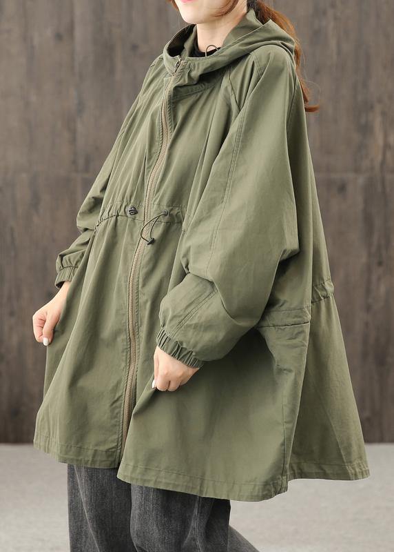Modern hooded zippered clothes For Women Shape army green Coats Outwear - bagstylebliss
