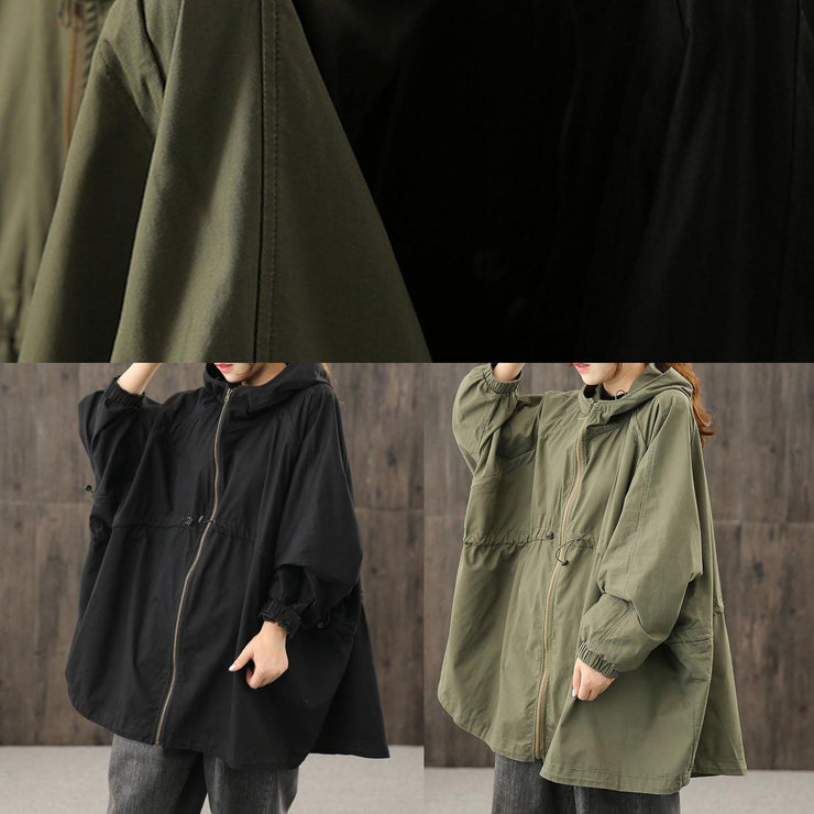 Modern hooded zippered clothes For Women Shape army green Coats Outwear - bagstylebliss