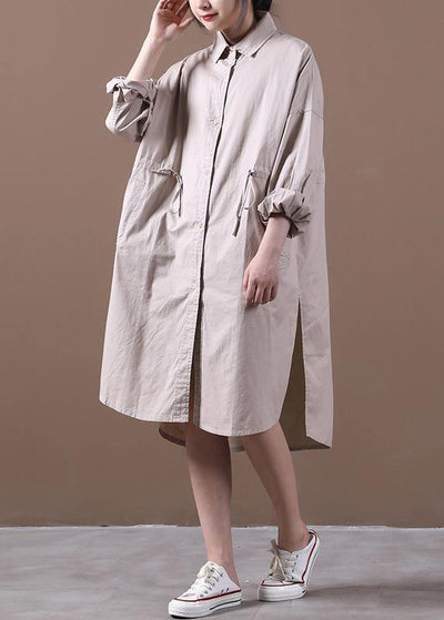 Modern khaki Robes lapel drawstring spring Dresses - bagstylebliss