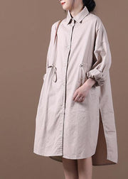 Modern khaki Robes lapel drawstring spring Dresses - bagstylebliss