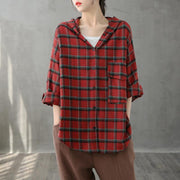 Modern lapel Button Down fall Tunic Christmas Gifts red plaid shirt - bagstylebliss