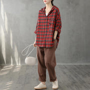 Modern lapel Button Down fall Tunic Christmas Gifts red plaid shirt - bagstylebliss