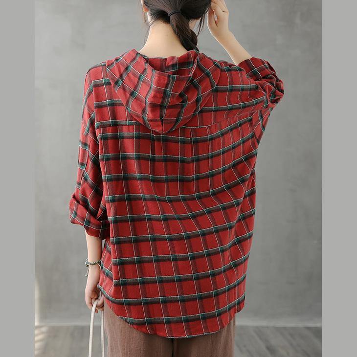 Modern lapel Button Down fall Tunic Christmas Gifts red plaid shirt - bagstylebliss