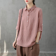 Modern lapel Button Down tops women Fabrics pink striped shirt - bagstylebliss