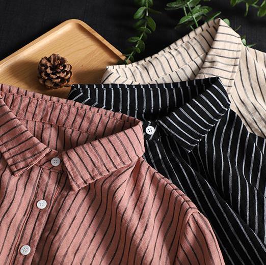 Modern lapel Button Down tops women Fabrics pink striped shirt - bagstylebliss