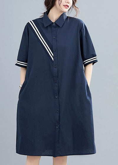 Modern lapel Cotton summer dresses Fashion Ideas navy Dress - bagstylebliss