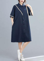 Modern lapel Cotton summer dresses Fashion Ideas navy Dress - bagstylebliss