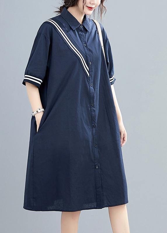 Modern lapel Cotton summer dresses Fashion Ideas navy Dress - bagstylebliss